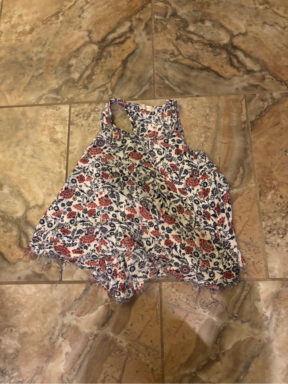 Altar'd State Floral Racerback Tank Top in White, Navy & Red